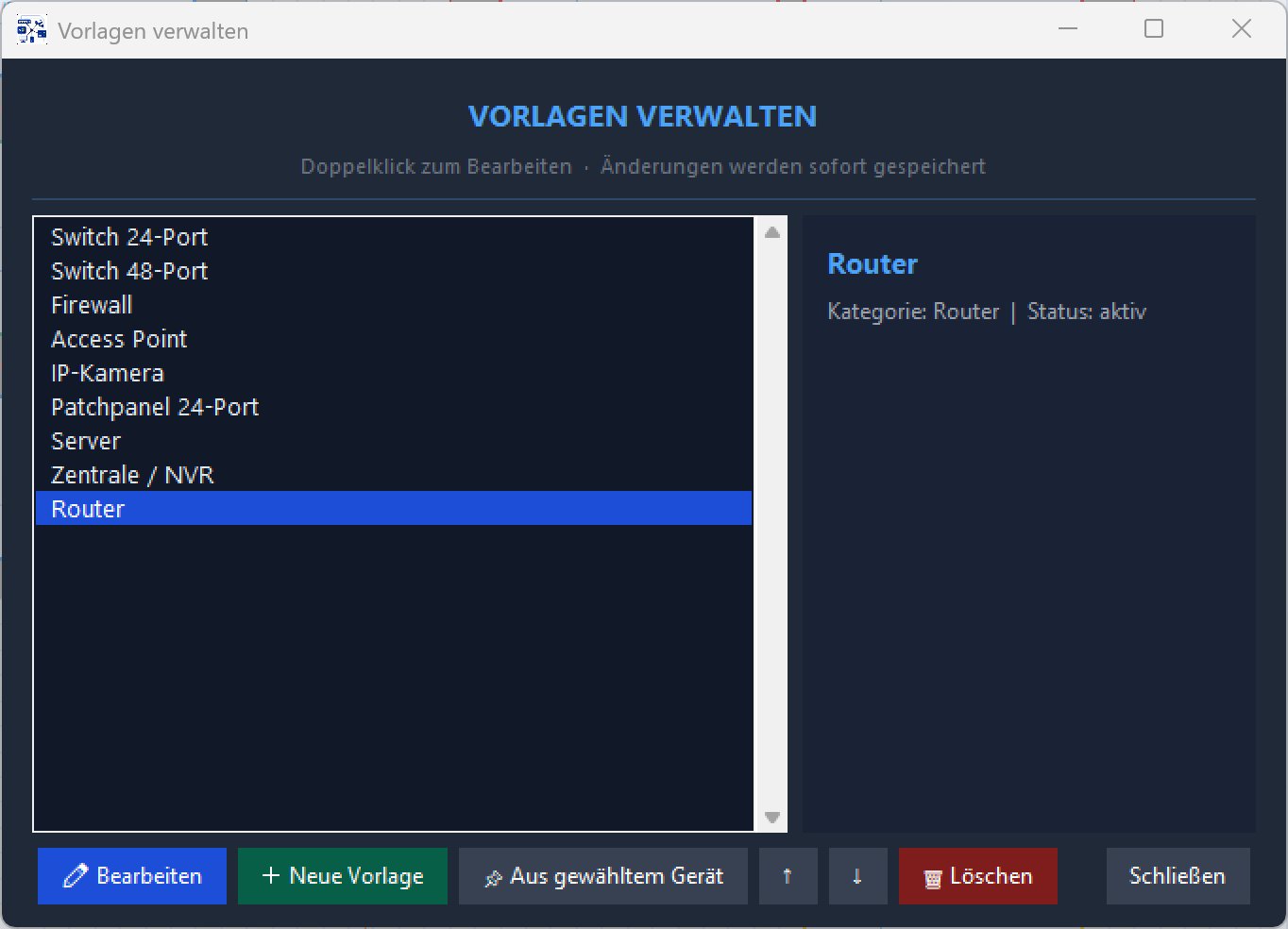 Vorlagen verwalten