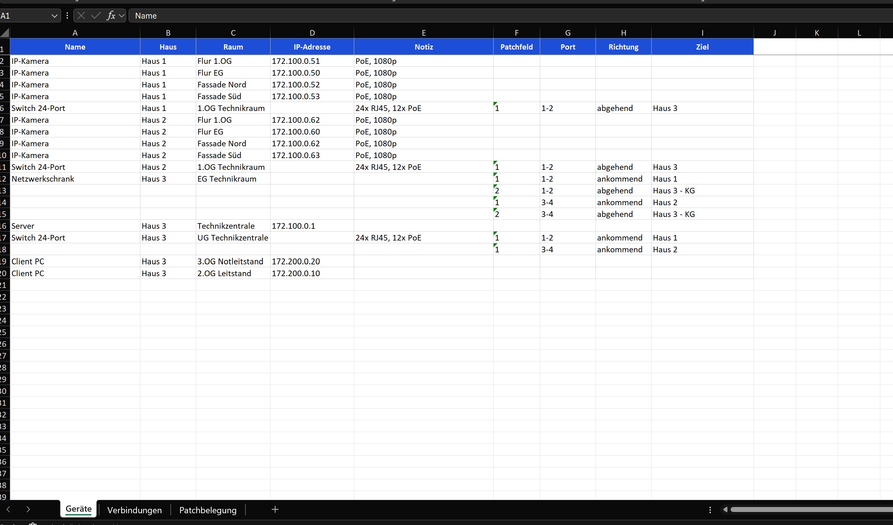 Excel – Geräteliste